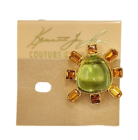 Gold-Topaz Sides Peridot Cab Center Clip Earring