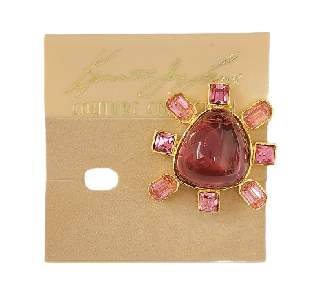 Gold-Pink Sides Rose Cabochon Center Clip Earring