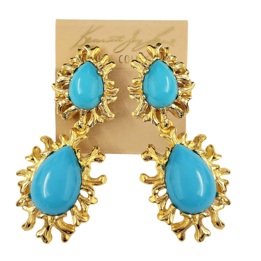 Gold Sea Branch with Turquoise Drop Clip Earring