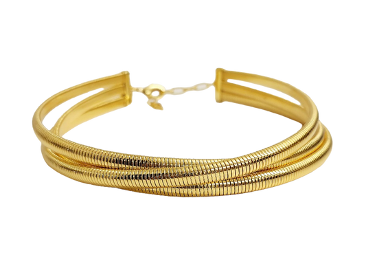 3 Row Ribbed Gold Snake choker lobster claw Necklace