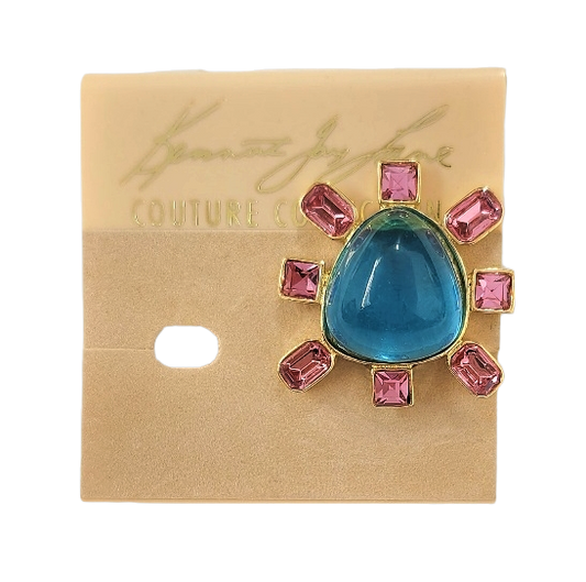 Gold-Pink Sides Aqua Cab Center Clip Earring