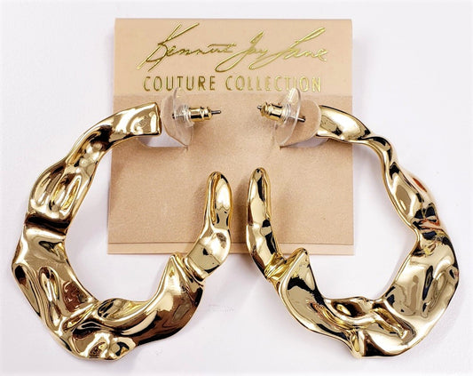 2"x1.5" Polished Gold Textured Oval Post Hoop Earring