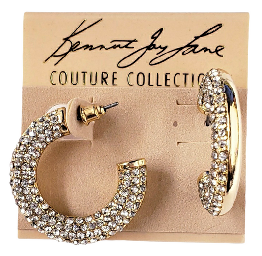 Polished Gold with Crystal Hoop Post Earring