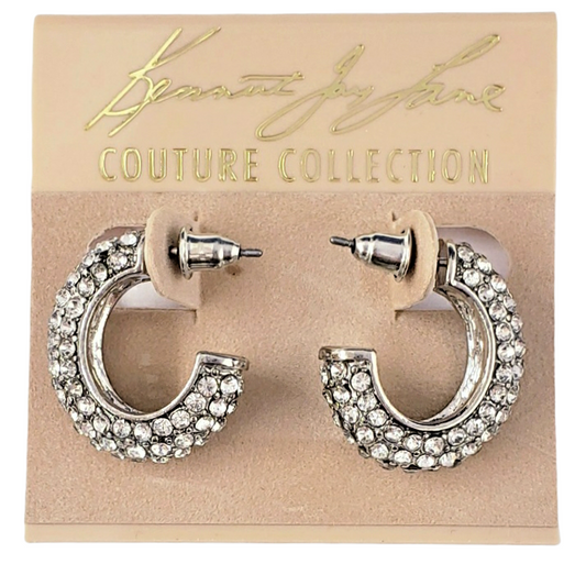 3-4" x 3-4" Polished Silver with Rhinestone Hoop Post Earring