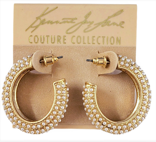 Gold with Pearl Post Hoop Earring