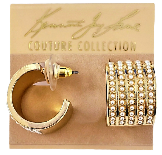 3-4" x 3-4" Gold Post Hoop Earring with 5 Rows of Pearl Dots