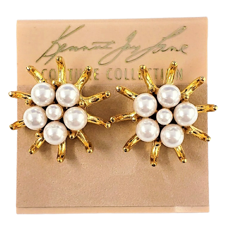 Gold Sea Urchin Pearl Cluster Center Post Earring