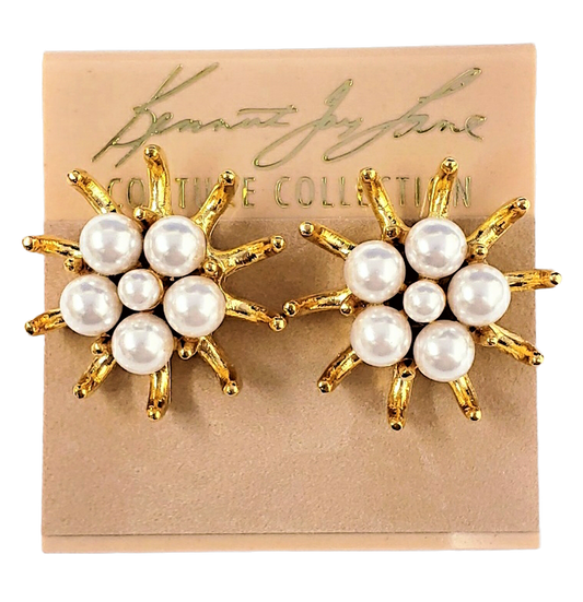 Gold Sea Urchin Pearl Cluster Center Post Earring