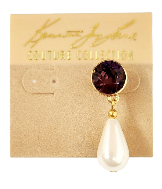 Gold Amethyst Round Top and Pearl Drop Post Earring