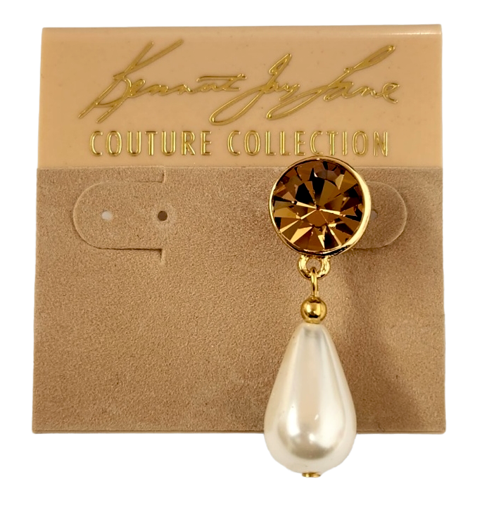 Gold Topaz Round Top and Pearl Drop Post Earring