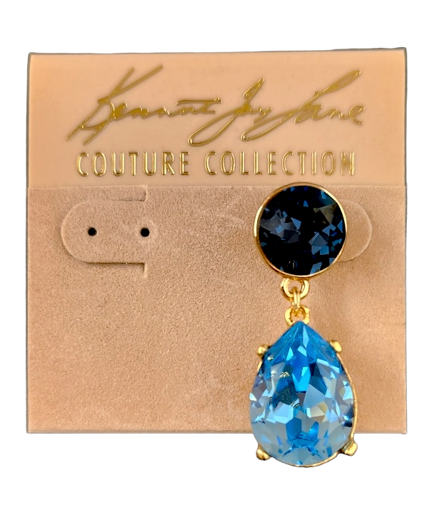 Gold Sapphire Top with Aqua Stone Teardrop Post Earring