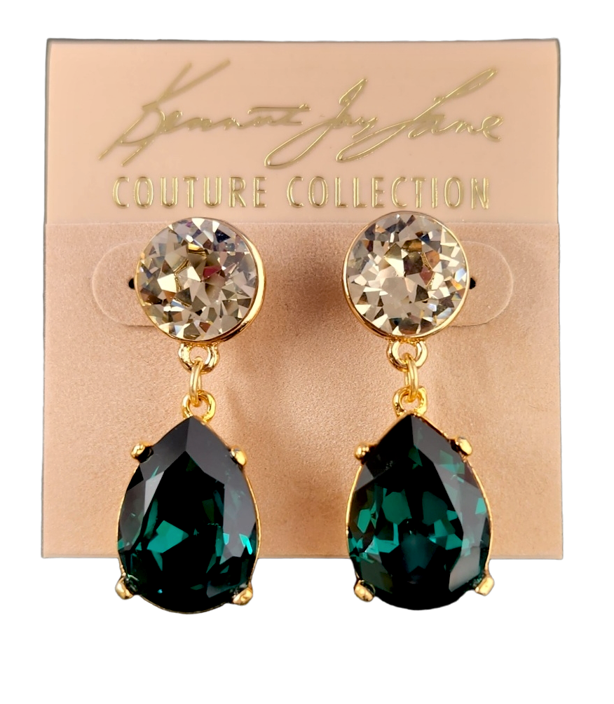 Gold Jonquil Top with Emerald Stone Teardrop Post Earring