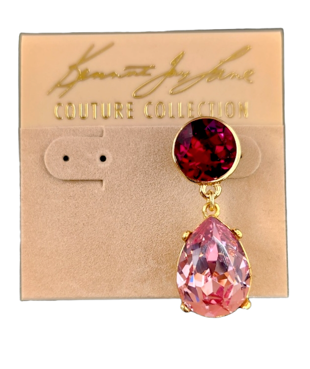 Gold Ruby Top with Pink Stone Teardrop Post Earring