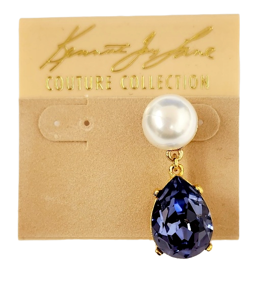 Gold with White Pearl Top and Tanzanite Stone Teardrop Post Earring