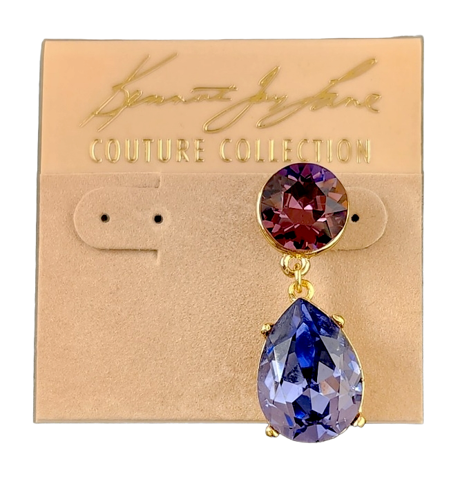 Gold Amethyst Top with Tanzanite Stone Teardrop Post Earring