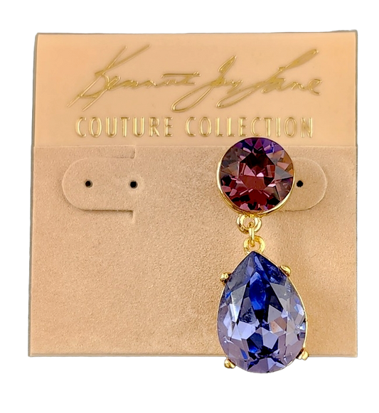 Gold Amethyst Top with Tanzanite Stone Teardrop Post Earring