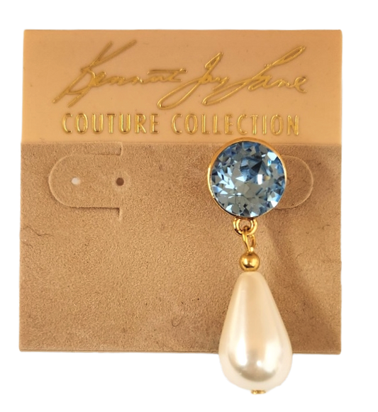 Gold Aqua Round Top and Pearl Drop Post Earring