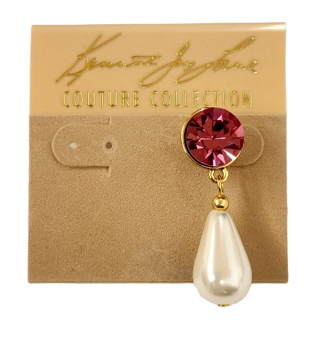 Gold Rose Round Top and Pearl Drop Post Earring