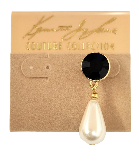 Gold Jet Round Top and Pearl Drop Post Earring