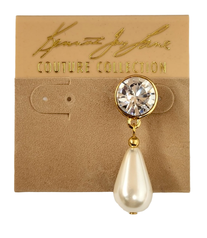 Gold Crystal Round Top and Pearl Drop Post Earring