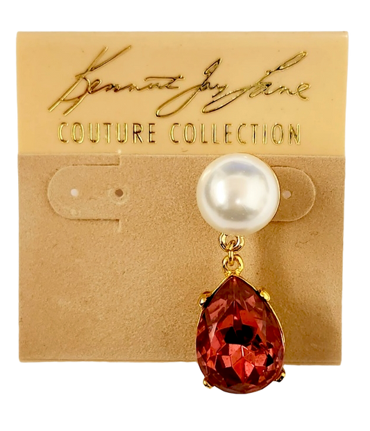 Gold with White Pearl Top and Rose Stone Teardrop Post Earring