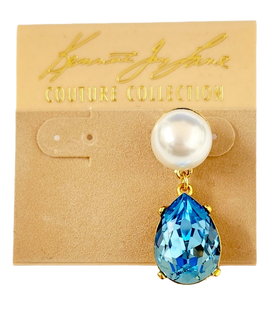 Gold with White Pearl Top and Aqua Stone Teardrop Post Earring