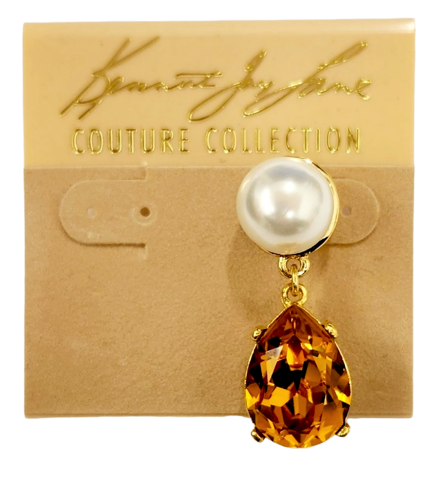 Gold with White Pearl Top and Topaz Stone Teardrop Post Earring