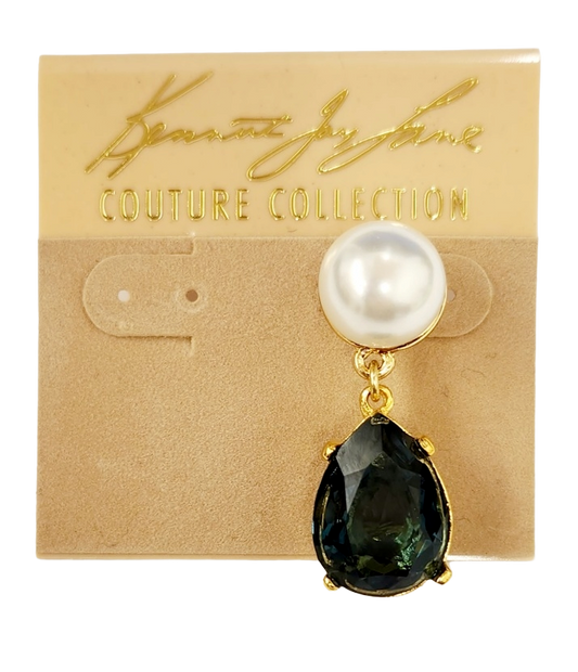 Gold with White Pearl Top and Sapphire (Montana) Stone Teardrop Post Earring