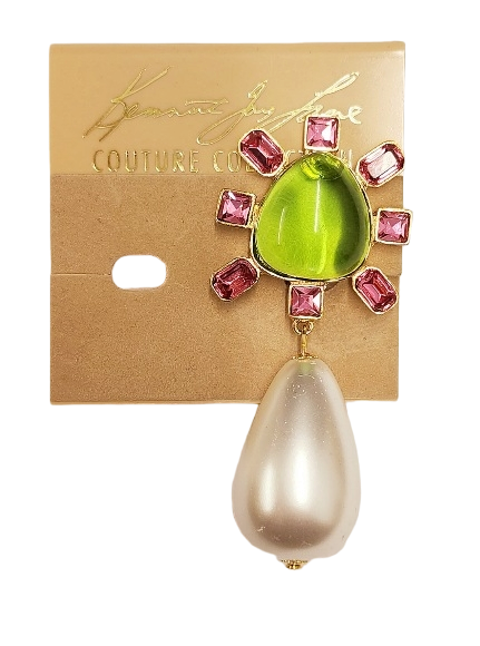 Gold-Pink Side with Peridot Cabochon Center Pearl Drop Clip Earring