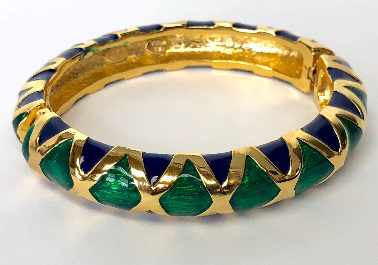 Gold Green And Lapis Enamel Bracelet