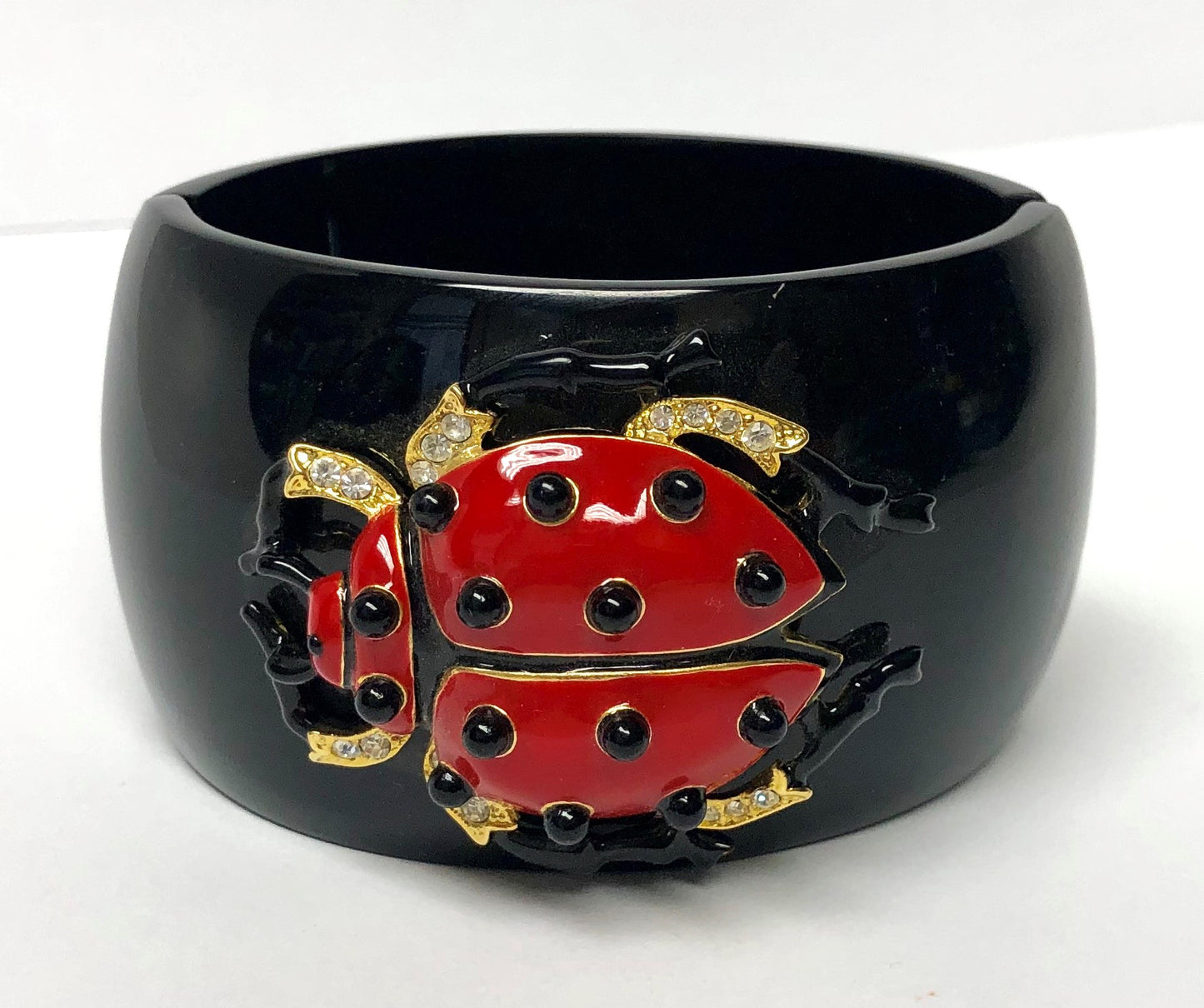 Black Gold And Black-red Enamel With Crystals Ladybug Bracelet