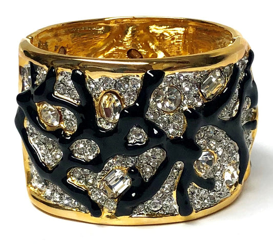 Gold Rhinestones-Black Enamel Branches Bracelet
