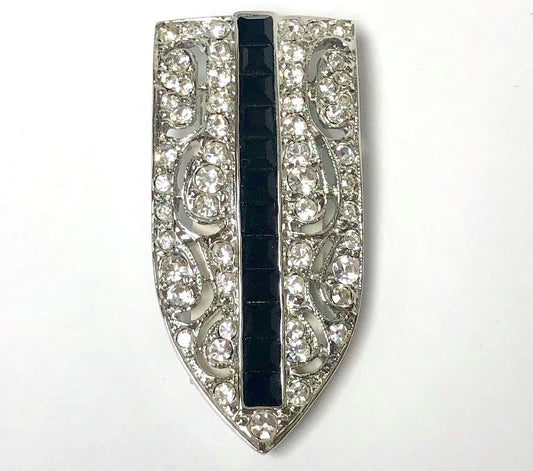 Silver and Crystal Jet Deco Pin Clip