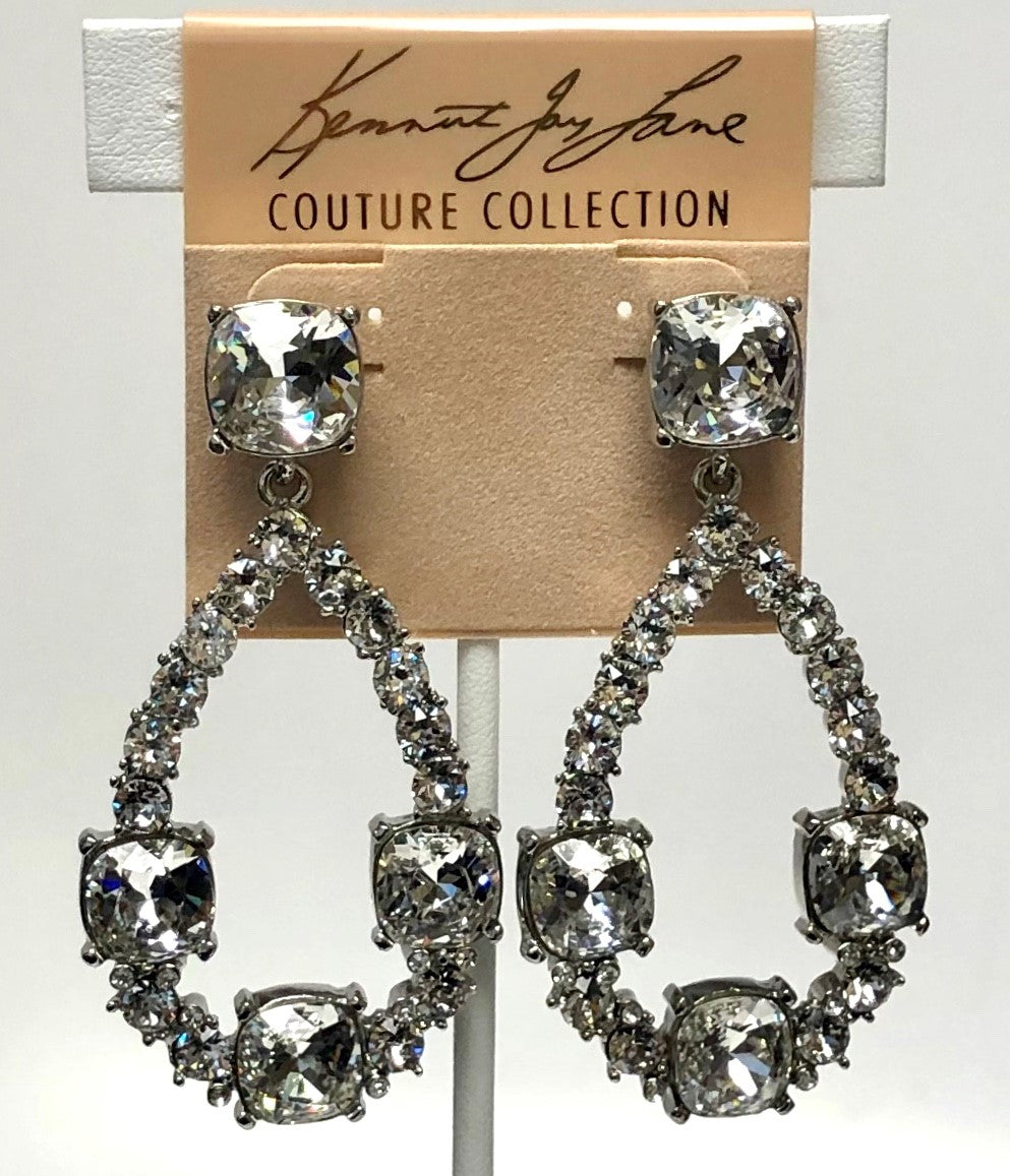 Rhodium Crystal Teardrop Shape Drop Pierced Earring