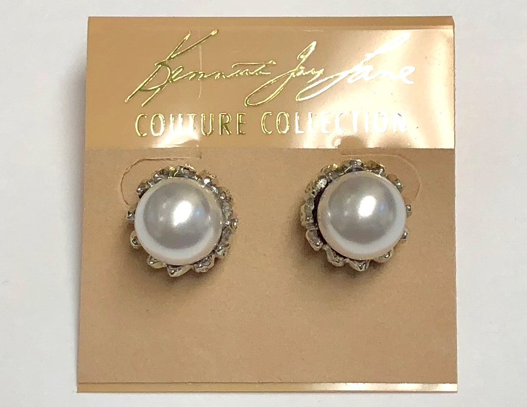 Rhodium Crystals And White Pearl Center Pierced Earring