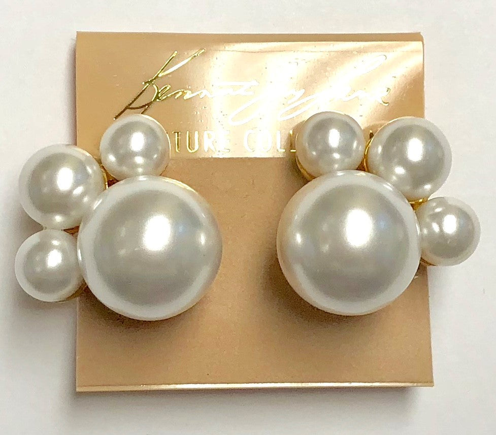 Gold With White Pearls cluster Clip Earring