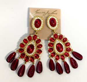 Gold Crystal Ruby Drop Clip Earring