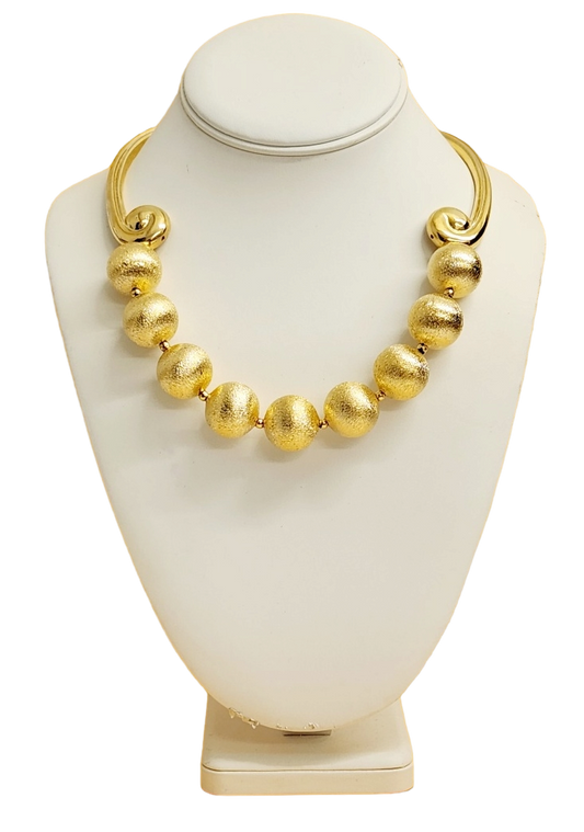 15" Gold With 16mm Gold Beads Hook Clasp Bib necklace