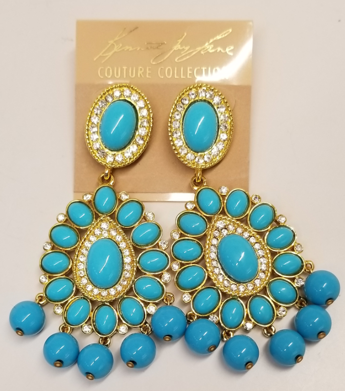 Turquoise and Crystal Drop Clip Earring