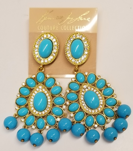 Turquoise and Crystal Drop Clip Earring