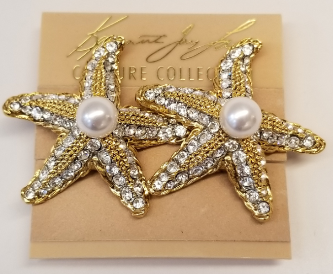 Pearl & Crystal Starfish Clip Earring