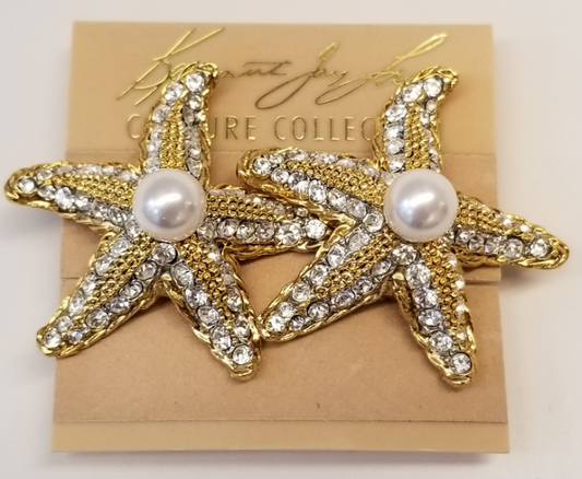 Pearl & Crystal Starfish Clip Earring