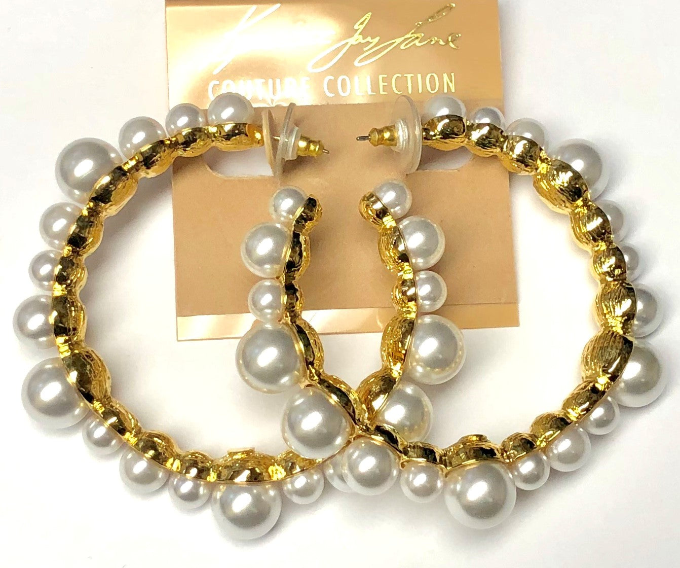 Gold With White Pearls Hoop Pierced Earring