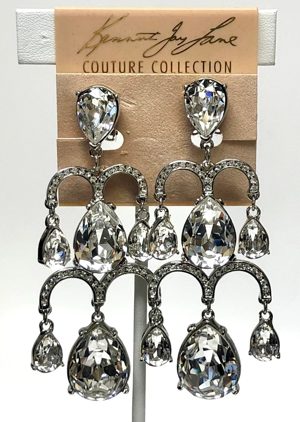 Rhodium Crystal Chandelier Drop Clip Earring