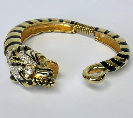 Gold Tiger Head Bracelet With Black Enamel