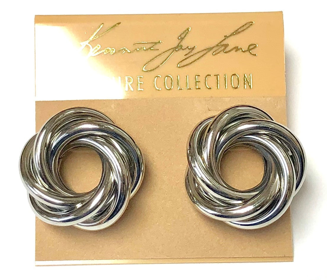 Rhodium 3D Swirl Pierced Earring