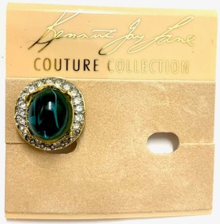 Gold Two Tone Crystal Setting Small Flawed Emerald Center Clip Earring