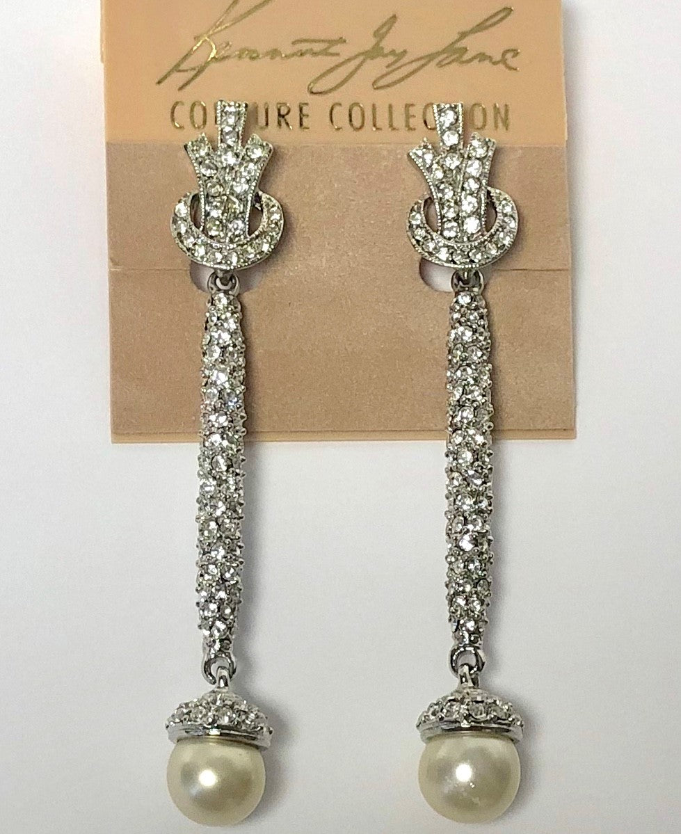 Rhodium With Crystals And Pearl Bottom Pierced Earring