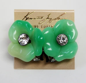 Jade Flower Clip Earring With Black Lined Leaf