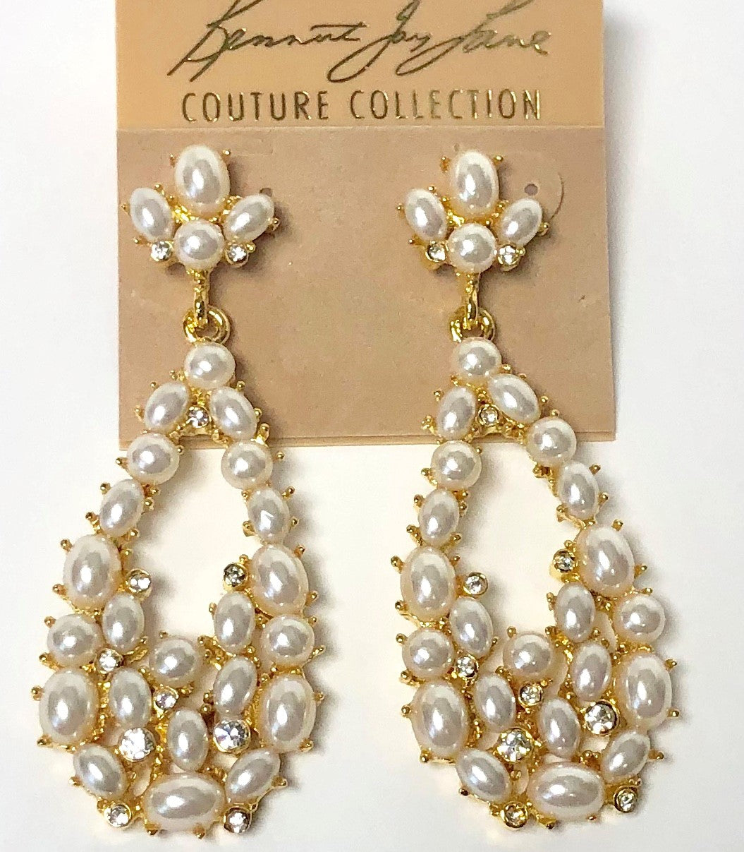 Gold Crystal And Pearl Cabs Teardrop Pierced Earring